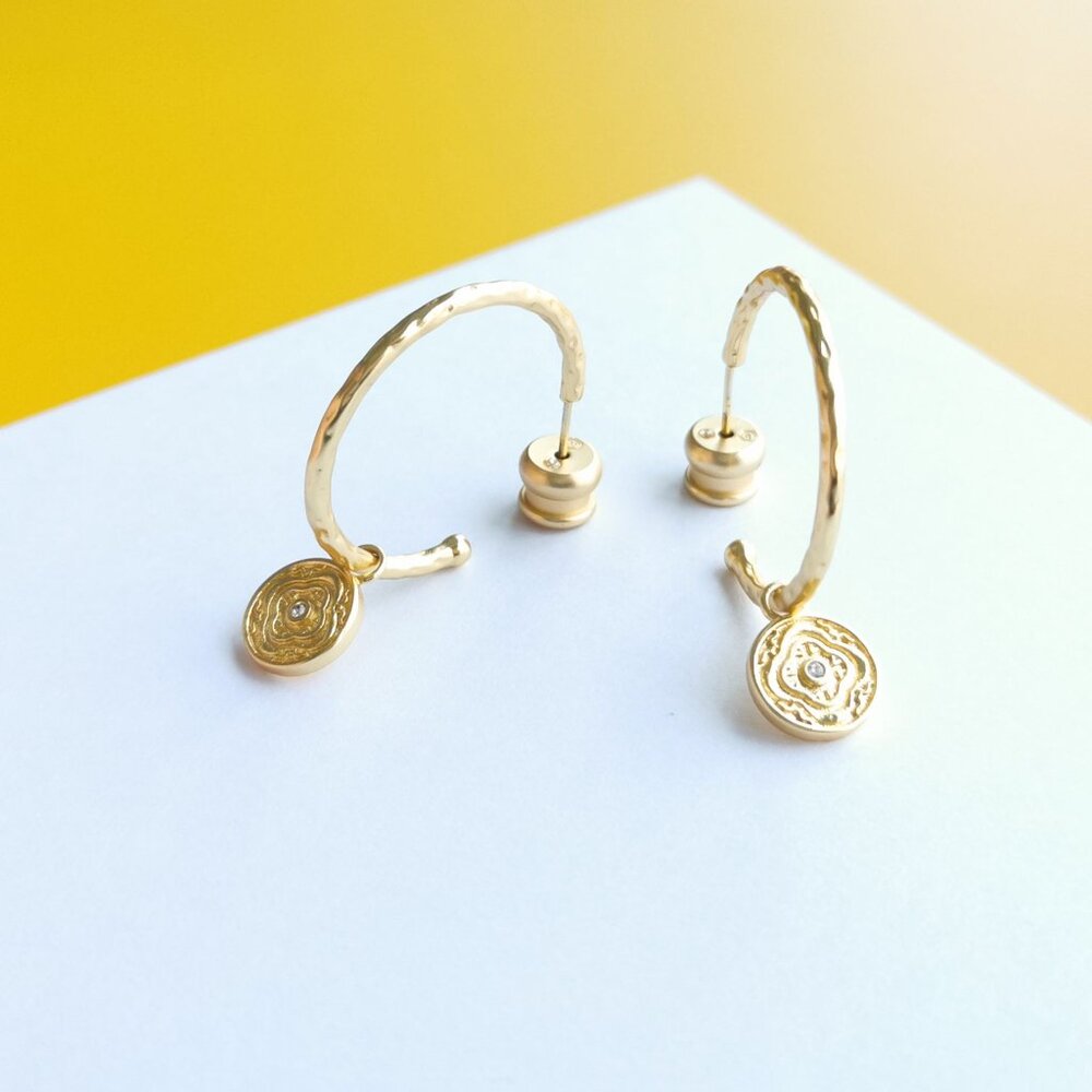 Astor Gold Crystal Hoop & Charm Earrings by Julie Vos - Picture 2 of 5